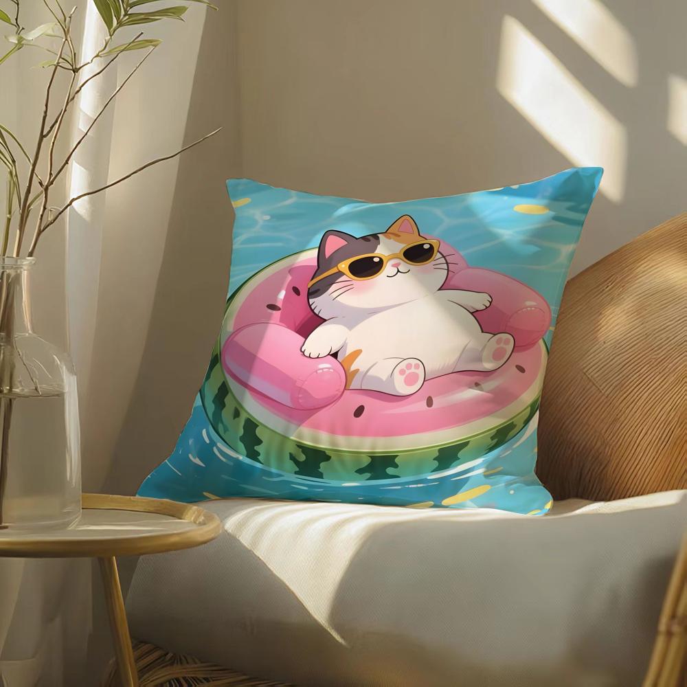 Cute Cartoon Cat Patterns Pillow Case Double-Sided Plush Sofa Cushion Covers Organic Breathable Invisible Zipper
