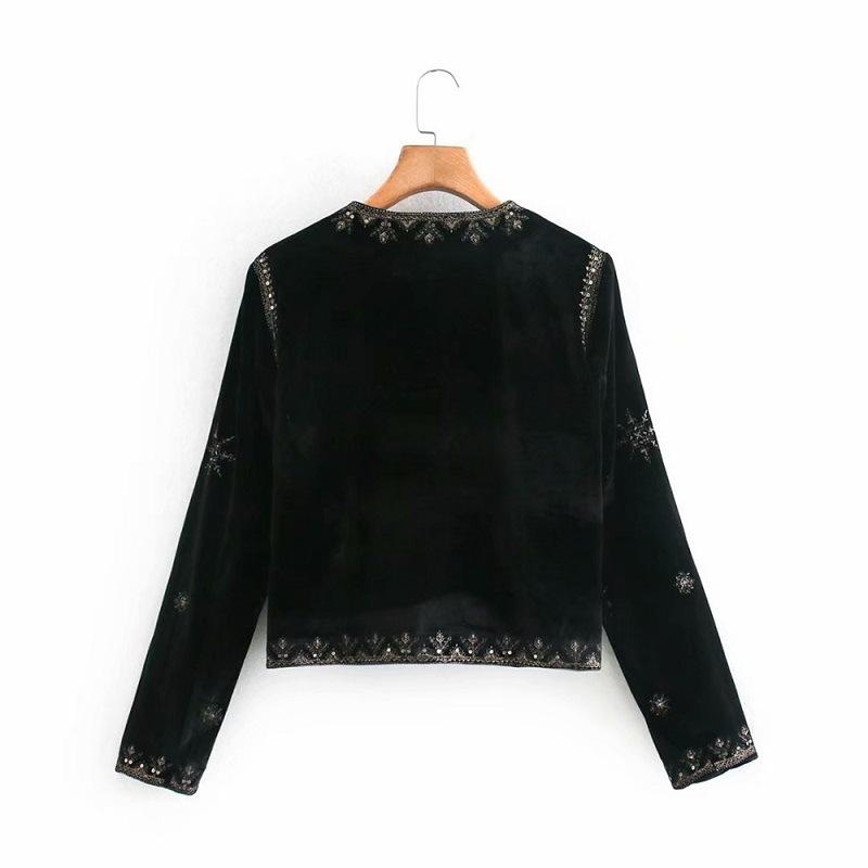 Black Spring Summer Autumn Women's Fashion Versatile Slim Fit Trendy Palace Embroidered Velvet Coat Women