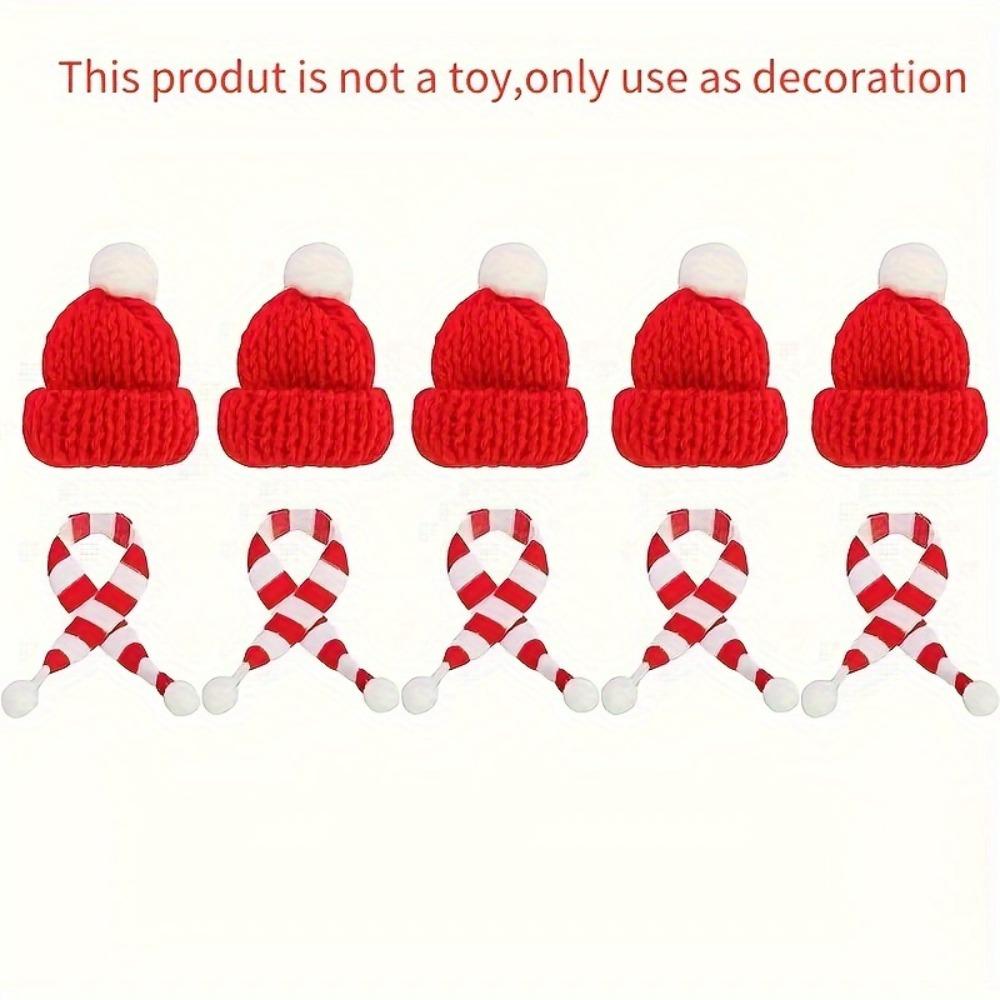 

10/20pcs Christmas Hat & Scarf Set. Knitted Santa hats for bottles, dollhouses & parties.