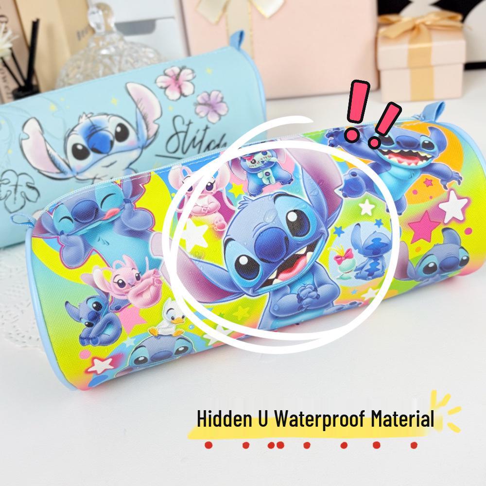 Round Barrel Cartoon PU Pencil Case - Large Capacity, Thick Lining, Perfect for Kids' Stationery Storage