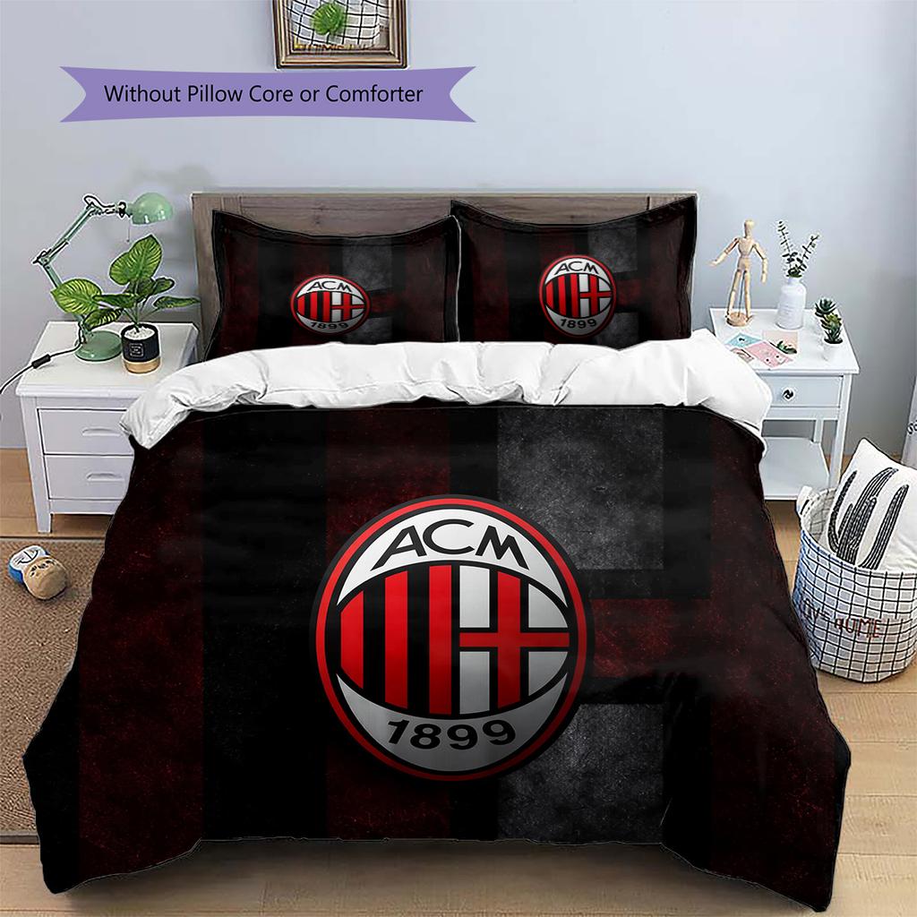 AC Mailand Fußballverein Muster Bettwäsche Bettdecken-Set Heimdekoration Geschenk (1 Bettbezug + 2 Kissenbezüge (ohne Füllung))