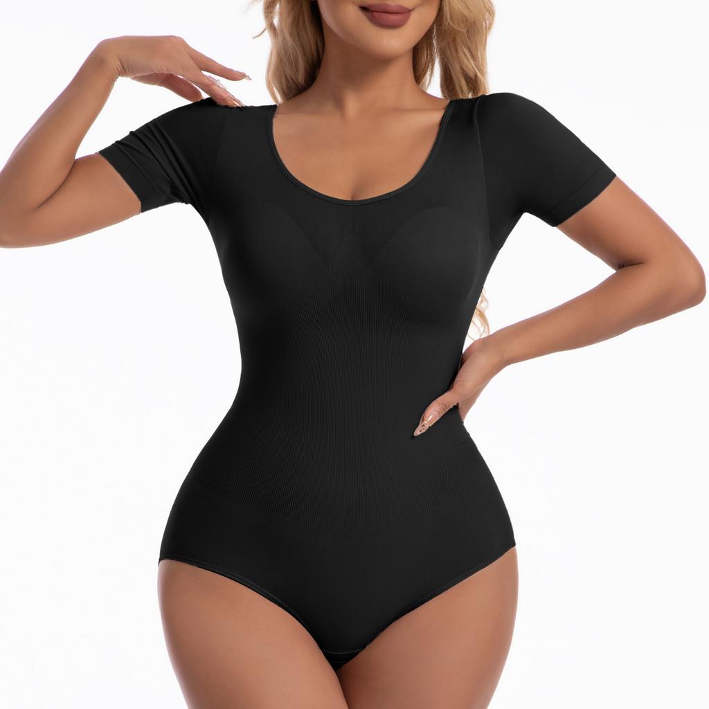 Damen Kurzarm Body Shapewear zur Bauchkontrolle Nahtlose T-Shirts Taillentrainer Schlankmachender Body Shaper Tanktops