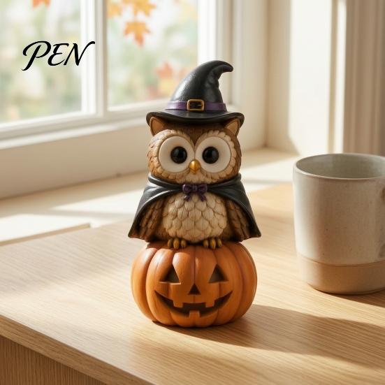 Wooden Cat Figurine Vintage Halloween Figurine, Rustic Witch Zombie Owl Frog Tabletop Cute Desktop Decoration Ornament, Farmhouse Tiered Tray