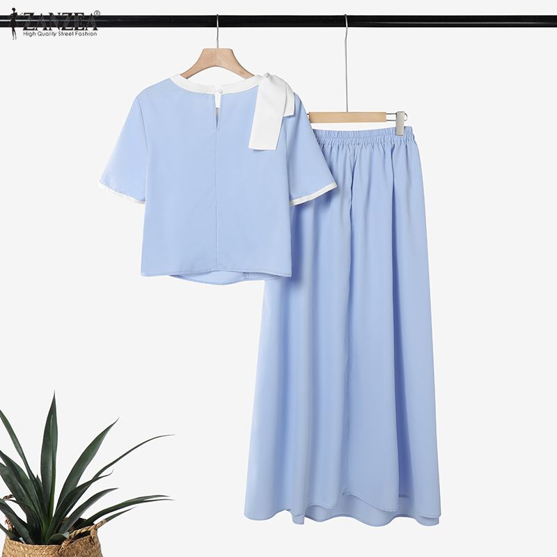 ZANZEA Women Short Sleeve Blouse and Long Skirts Elegant Casual Two Piece Suit Sets