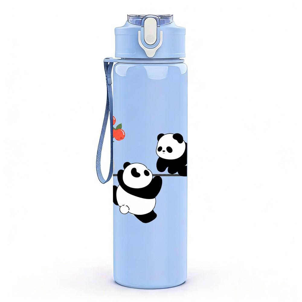 1PC Two Hugging Panda Bears Pattern 750ml Color Plastic Sports Water Bottle Leakproof Flip Straw Lid Suitable for Sports Office Home Use