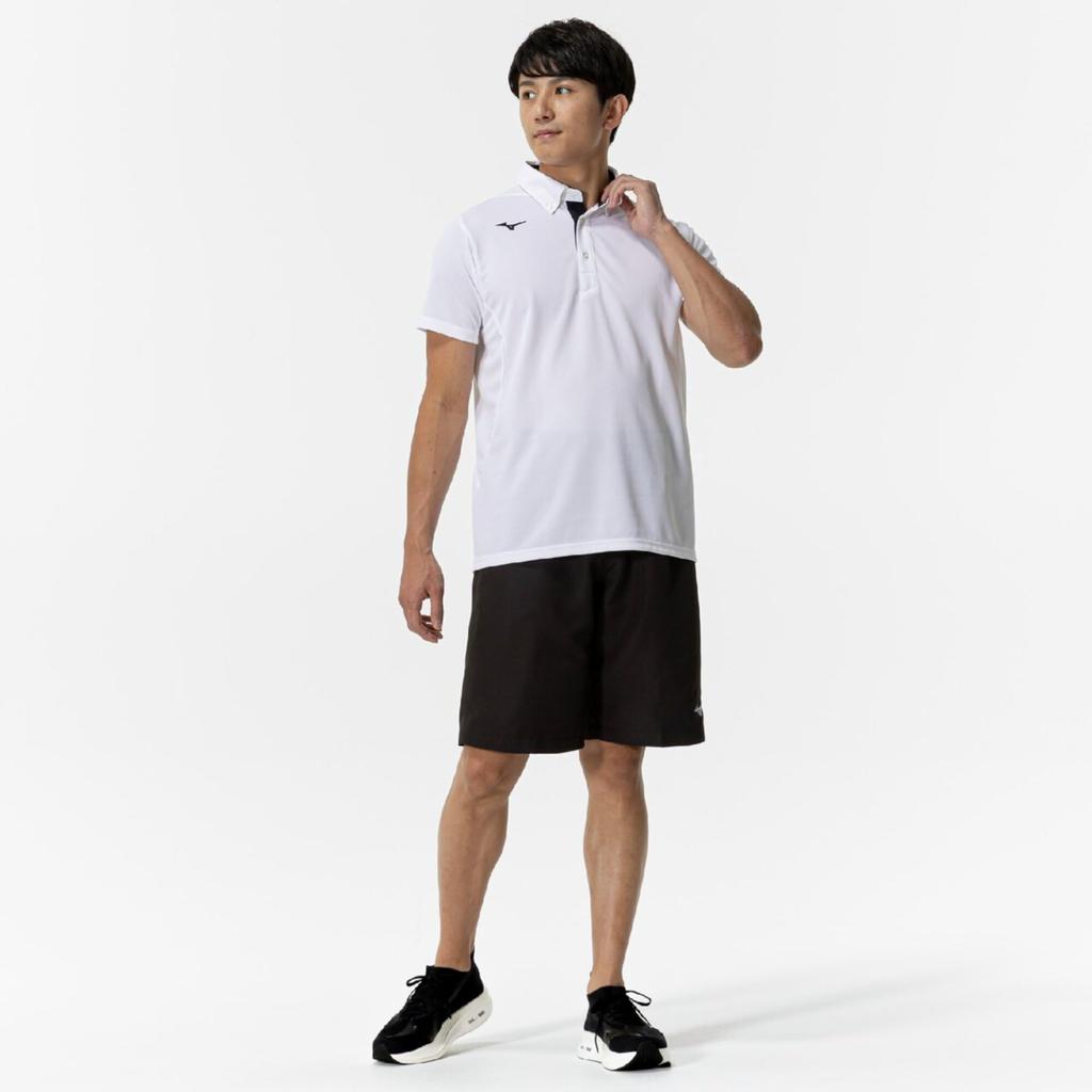 Mizuno New Model Polo Size L (2025) Button-Down Shirt, Moisture-Wicking, Quick-Drying, 32MAC180, White/Black,