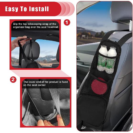 QUICTO 2PCS Car Seat Storage Hanging Bag, Multi-Pocket Seat Side Organizer, Multifunctional Mesh Net Pocket, Can Hold Mobile Phone, Wallet, Glasses,