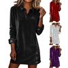 Women's Velvet Sequin Dress Long Sleeve V Neck Collared Wedding Guest Mini Dress Sparkly Cocktail Prom Party Dress