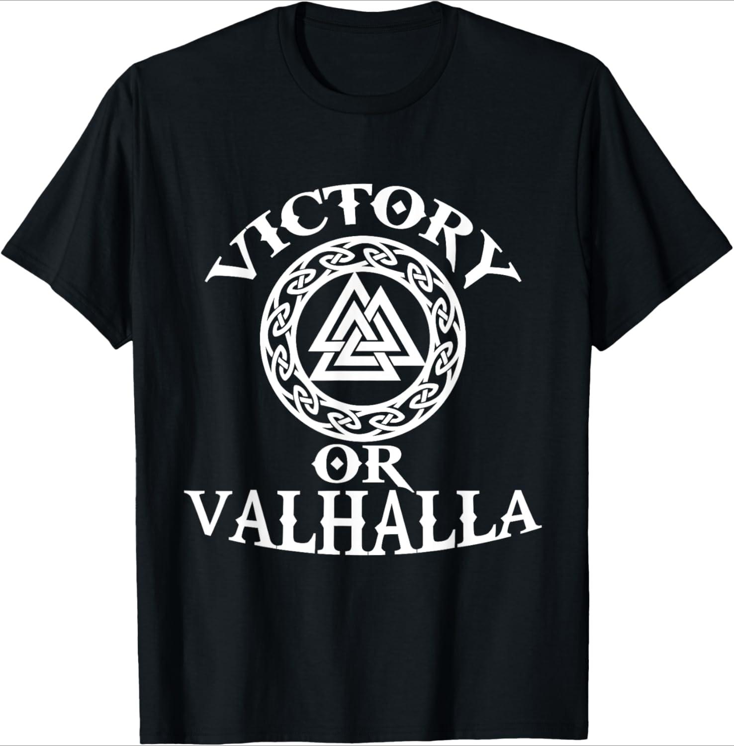 

Victory Or Valhalla Nordic warriors pattern design 100 cotton summer Oneck short sleeve casual printed mens Tshirt 3XL