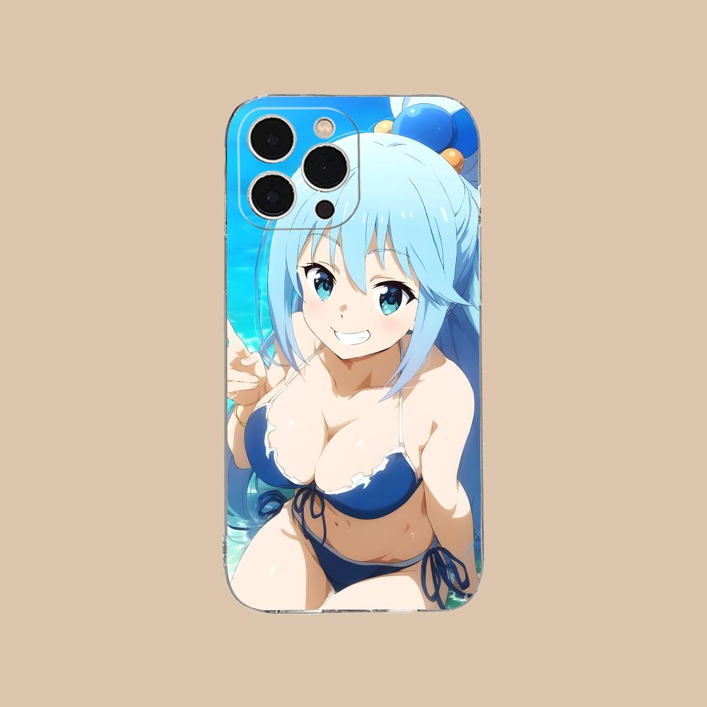 Konosuba Aqua Clear TPU Mobile Case for iPhone 17 16 15 14 13 12 11 X XR XS Air Pro Max Plus Mini Colorful Cover