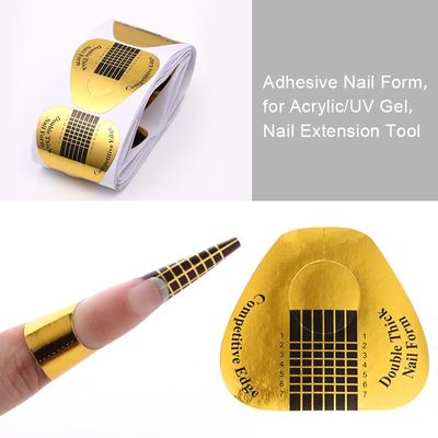 100Pcs French Nail Form Tips for Soak Off UV Gel Quick Nail Gel Gold Nail Art Design Tools