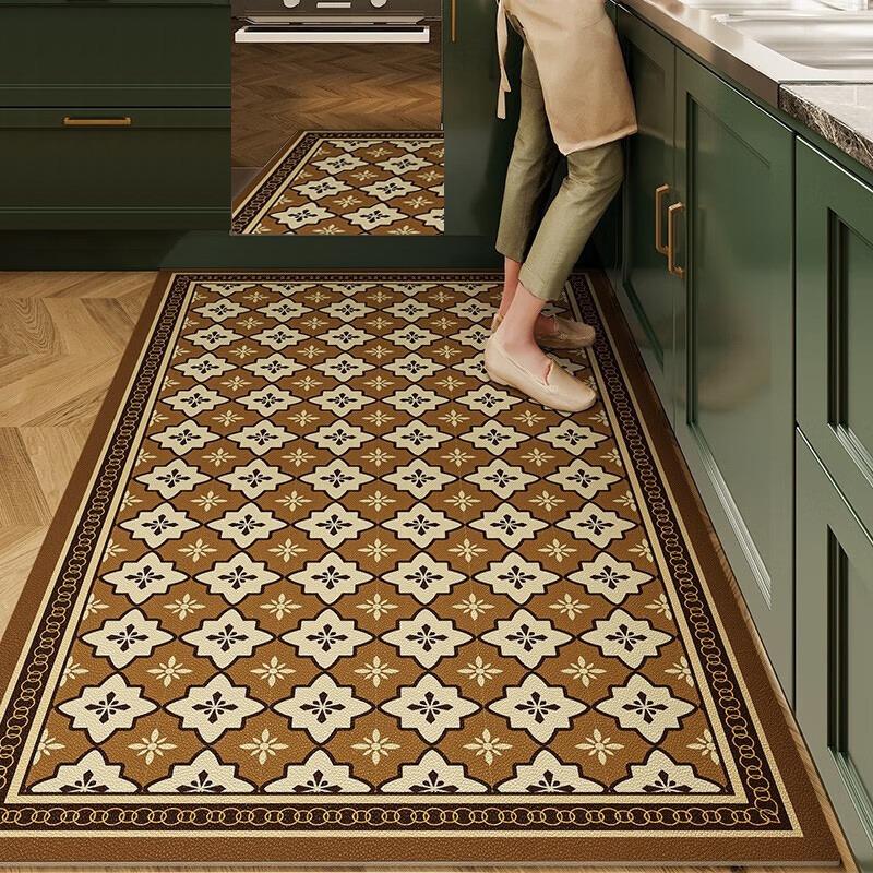 

Коврик для кухни ПВХ водонепроницаемый нескользящий напольный коврик ретро американский стиль домашний декор ковер клетка растительный цветок антимасляные ковры 50x80cm