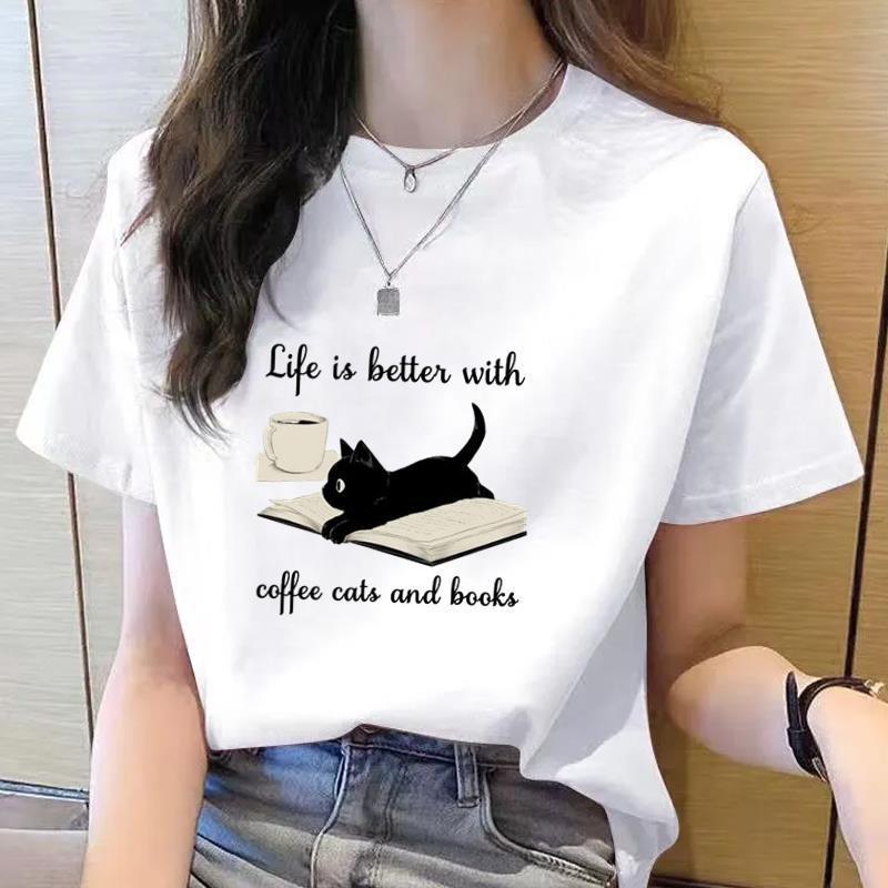 Women's 90s Trend Casual Cat Print Short Sleeve T-Shirt