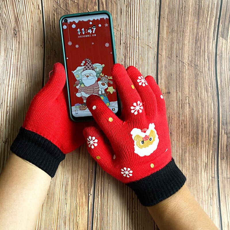 Men/Women Christmas Santa Gloves Thicken Touch Screen Winter Full Finger Mittens