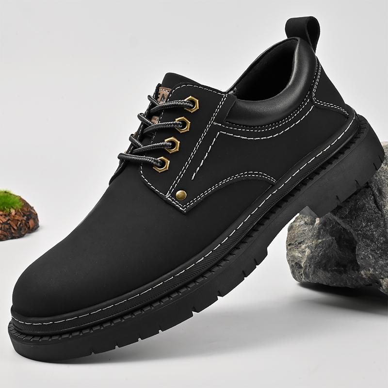Herrskor med lågt skaft, vardagliga läderskor, arbetsskor med tjock sula och stortå