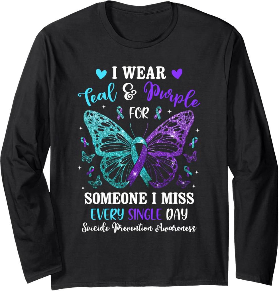I Wear Teal and Purple Suicide Prevention Awareness Long Sleeve T-Shirt