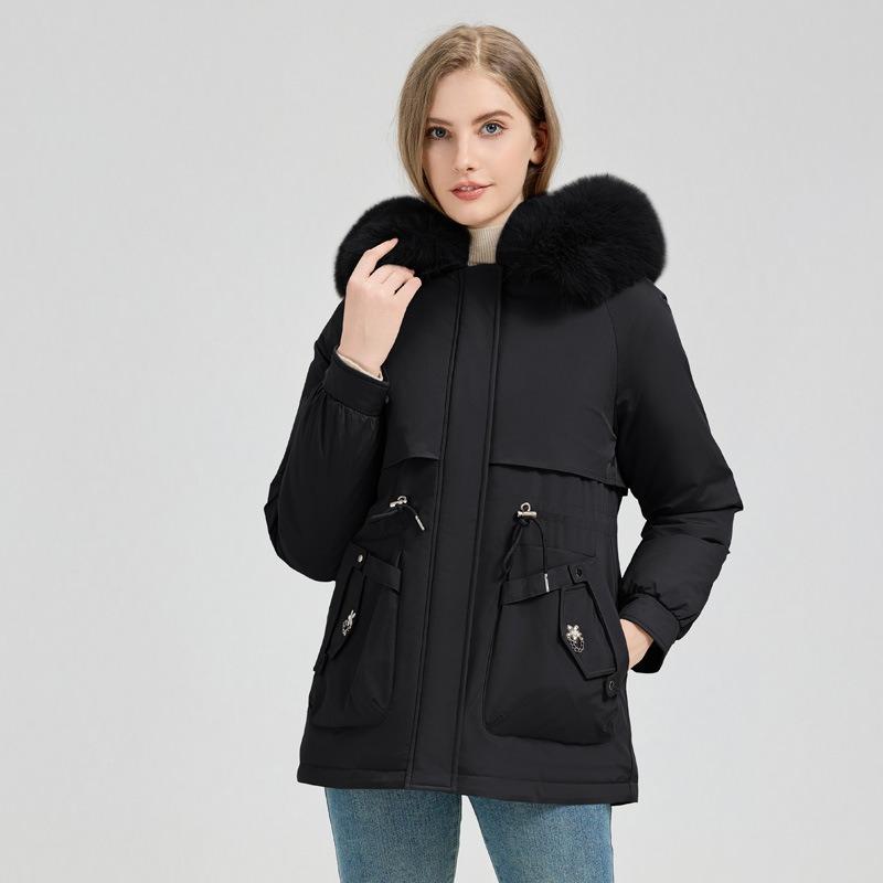 Winter New Hooded Cotton-padded Clothes Versatile Simple Removable Fur Collar Jacket