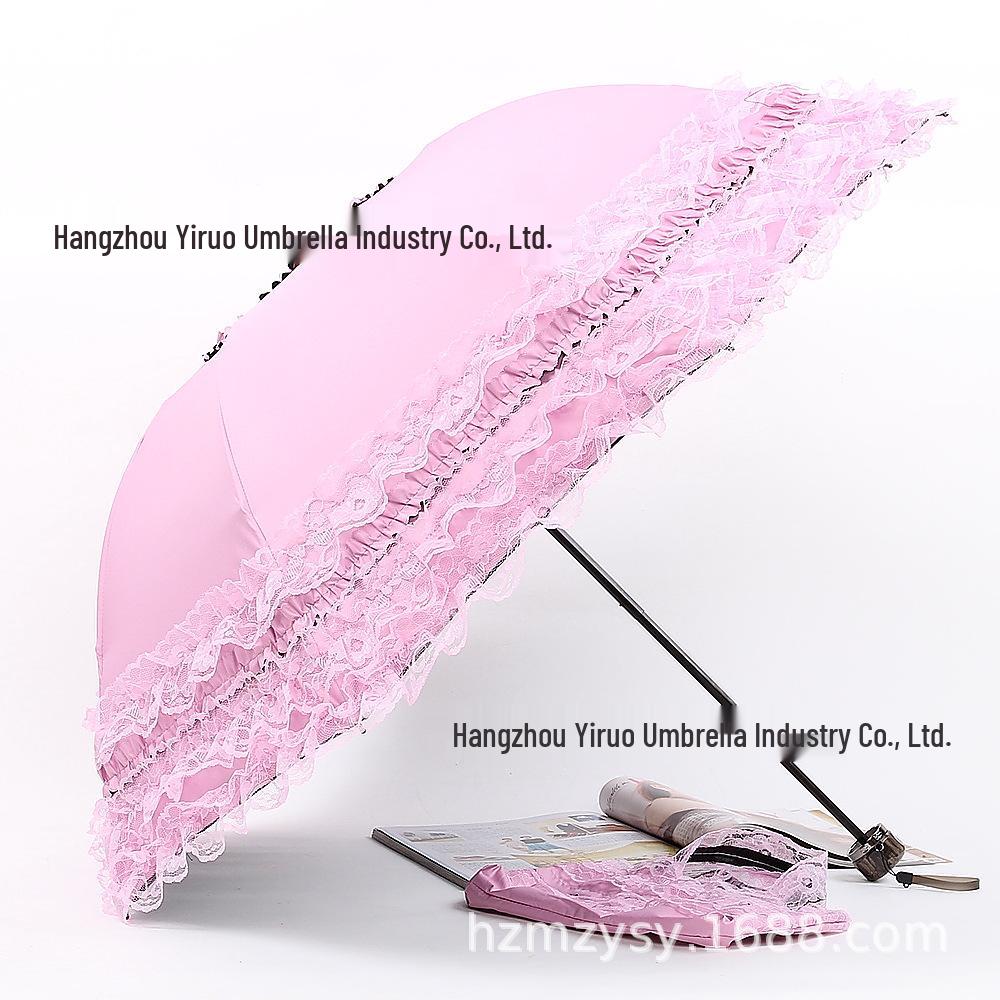 Five-Layer Floral Lace Sun Protection Umbrella - Folding Dual-Use for Sun and Rain