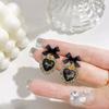 Fashion Elegant Black Bow Heart Drop Earring Women Personality Earrings Party Trending Jewelry