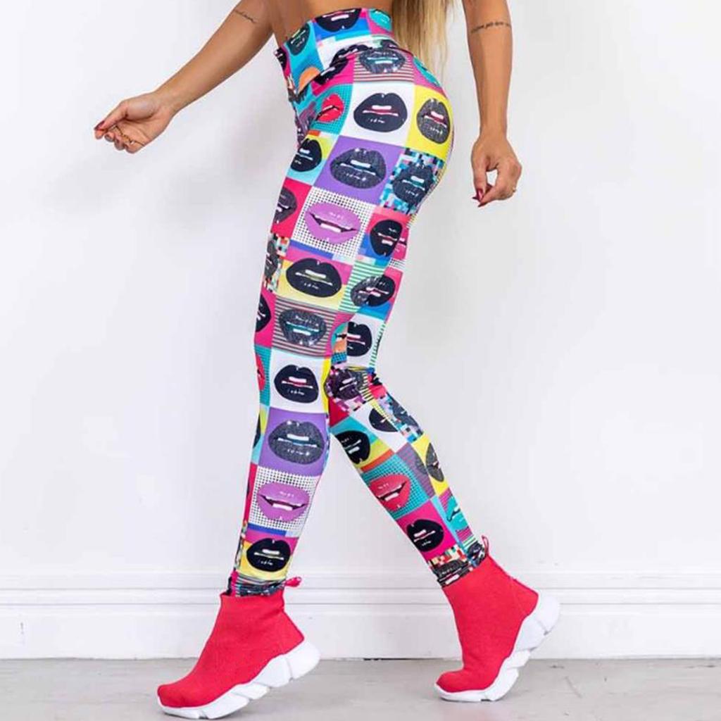 Printed Tight Pants, High Waisted Sports Leggings, Women's Yoga Clothes, Yoga Pants, Elastic Sports Pants