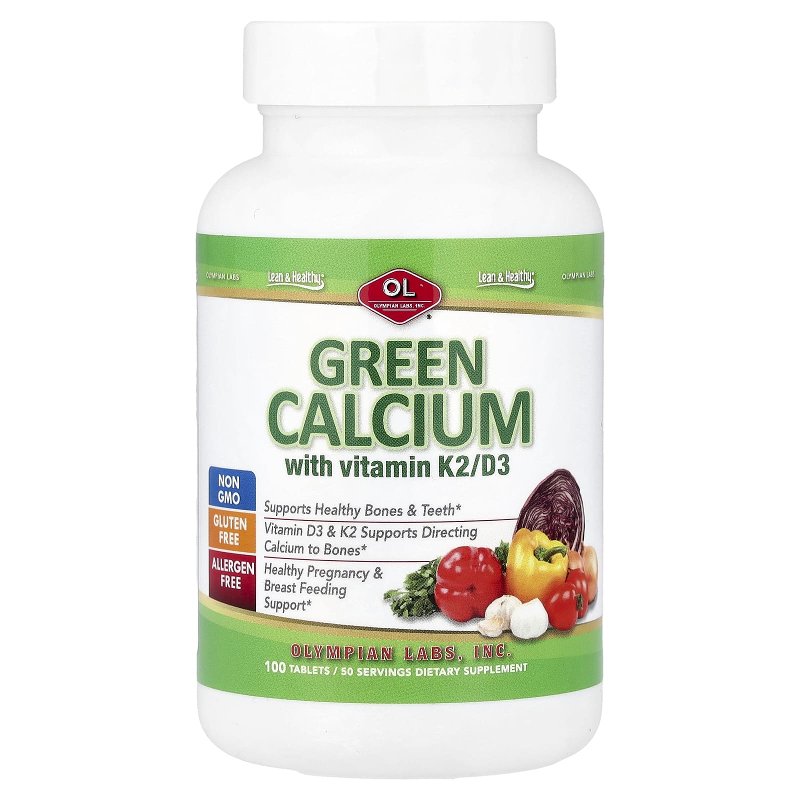 

Olympian Labs, Green Calcium with Vitamin K2/D3, 100 Tablets