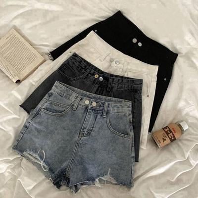Pantalones clásicos y minimalistas de moda versátiles para mujer de verano con agujeros rotos, sueltos, de cintura alta, delgados, de pierna ancha, con una palabra, pantalones cortos de mezclilla individualidad