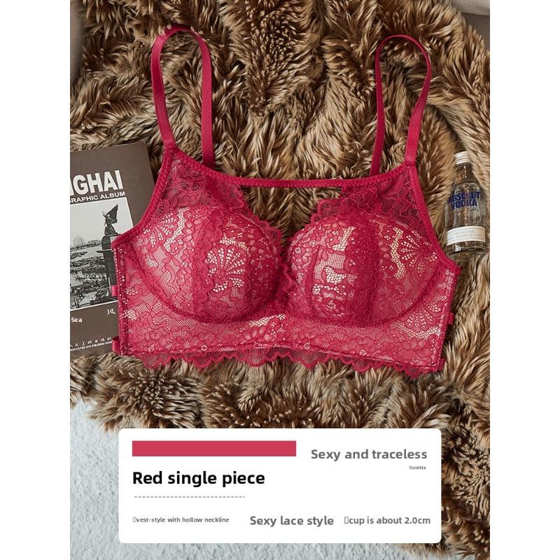 Ladies Summer Sexy Lace Small Boobies Gather To Show Big No Underwire To Receive Auxiliary Milk Underwear