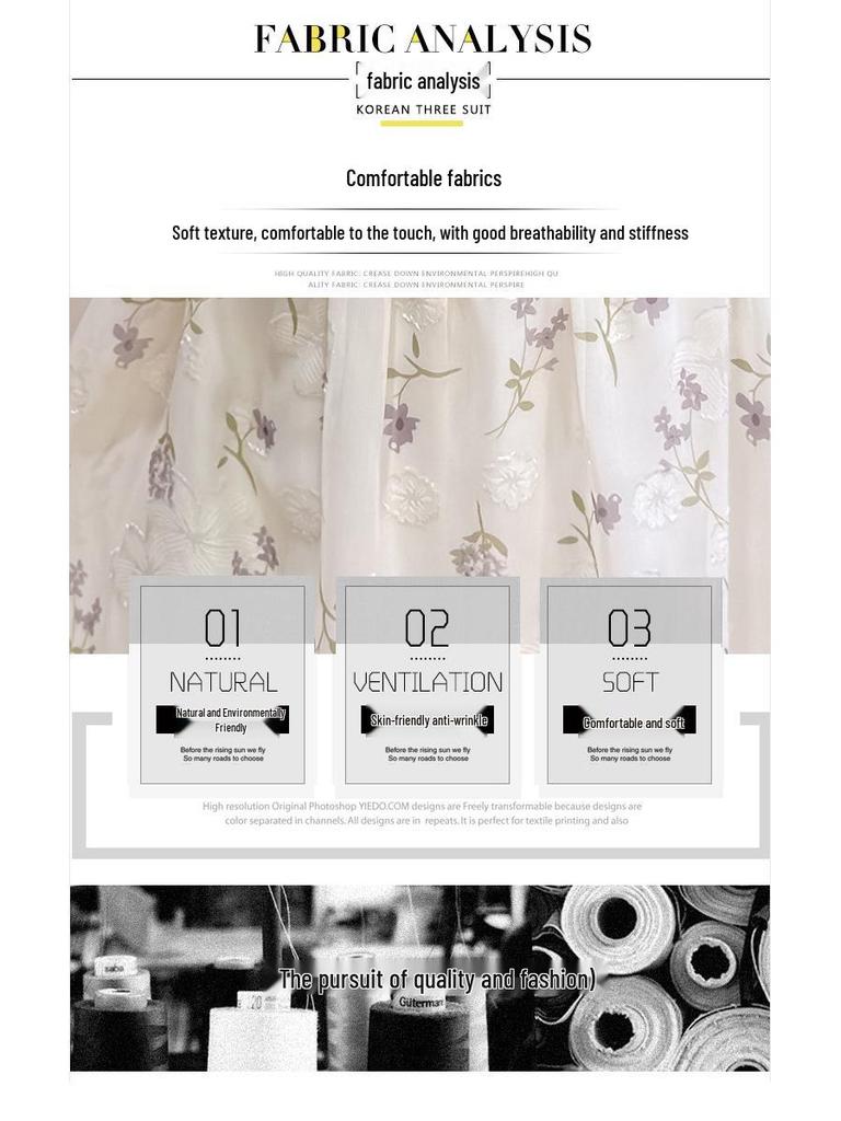 French Ruffle Square Neck Floral Jacquard Midi Dress with Puff Sleeves