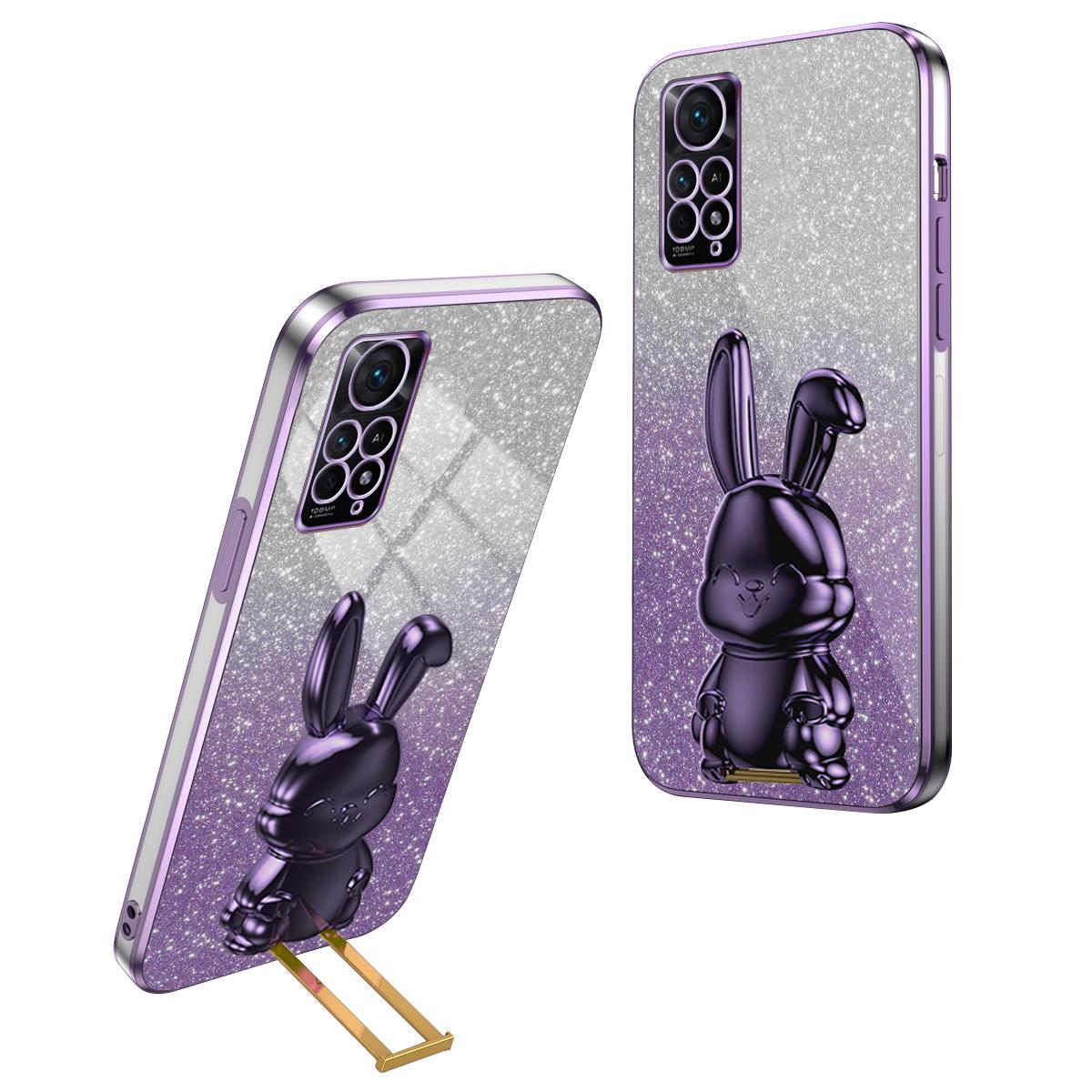 

For Xiaomi Redmi Note 11E Pro 5G Pull-out Kickstand Phone Cover Electroplating Rabbit Case Purple