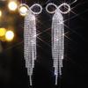 Luxury Shiny Diamond Long Fringed Bow Earrings