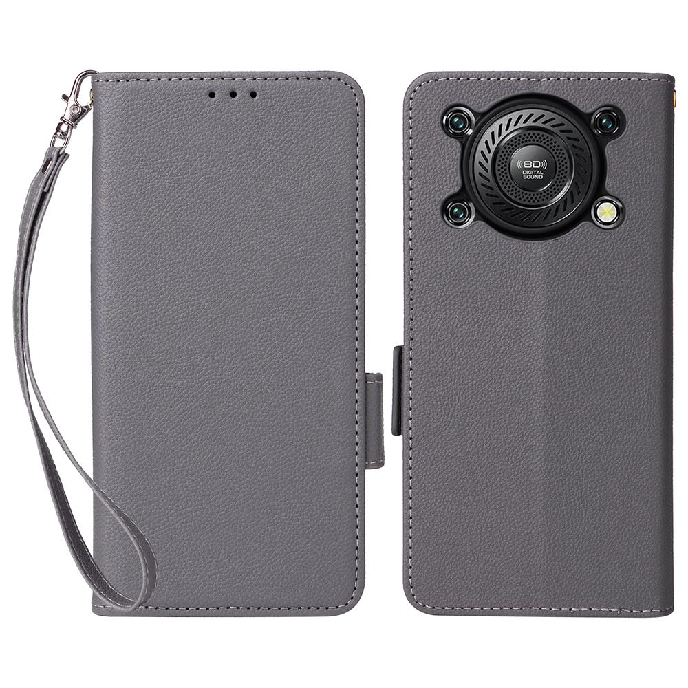 For Oukitel C60/C60 Pro Case with Wrist Strap Litchi Texture PU Leather Wallet Phone Cover