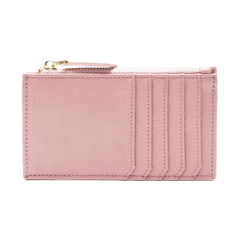 Women's Japanese Korean Style Multi-Card Cowhide ID Holder with Zipper Coin Purse