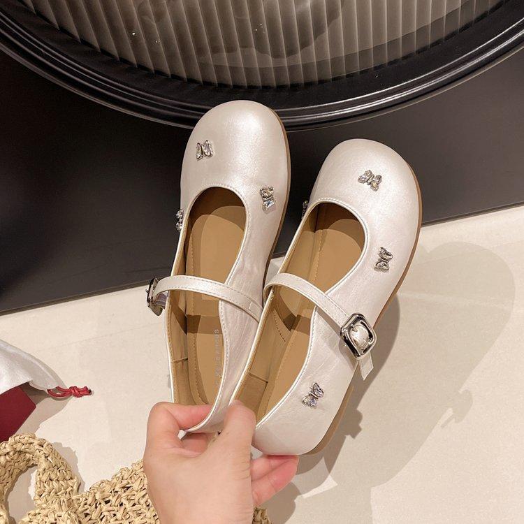 

Ballet style flats women s summer 2025 new shallow mouth one-word buckle with Mary Jane shoes soft sole with skirt single shoes 40