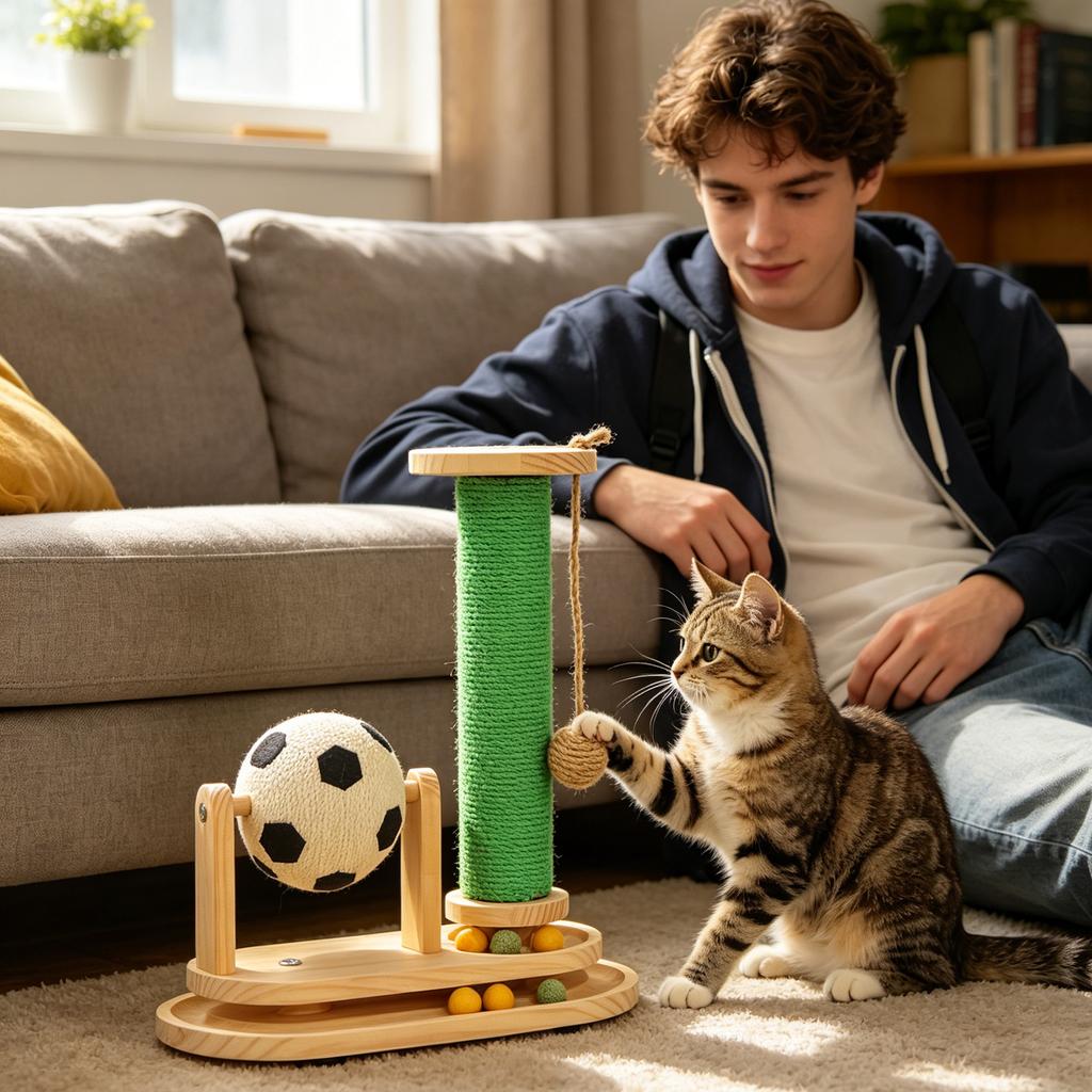 Mult Functional Wooden Pet Activity Center With Sisal Post & Interactive Toys