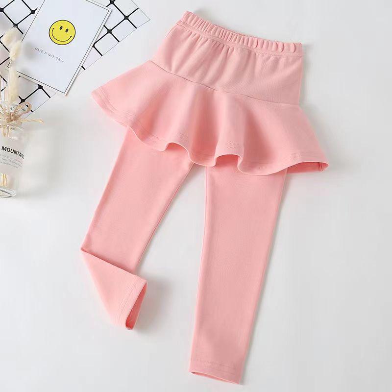 Spring & Autumn Girls' Ruffle Skirt Leggings - Korean Style, Elastic Fit, Fashionable Outerwear Pants