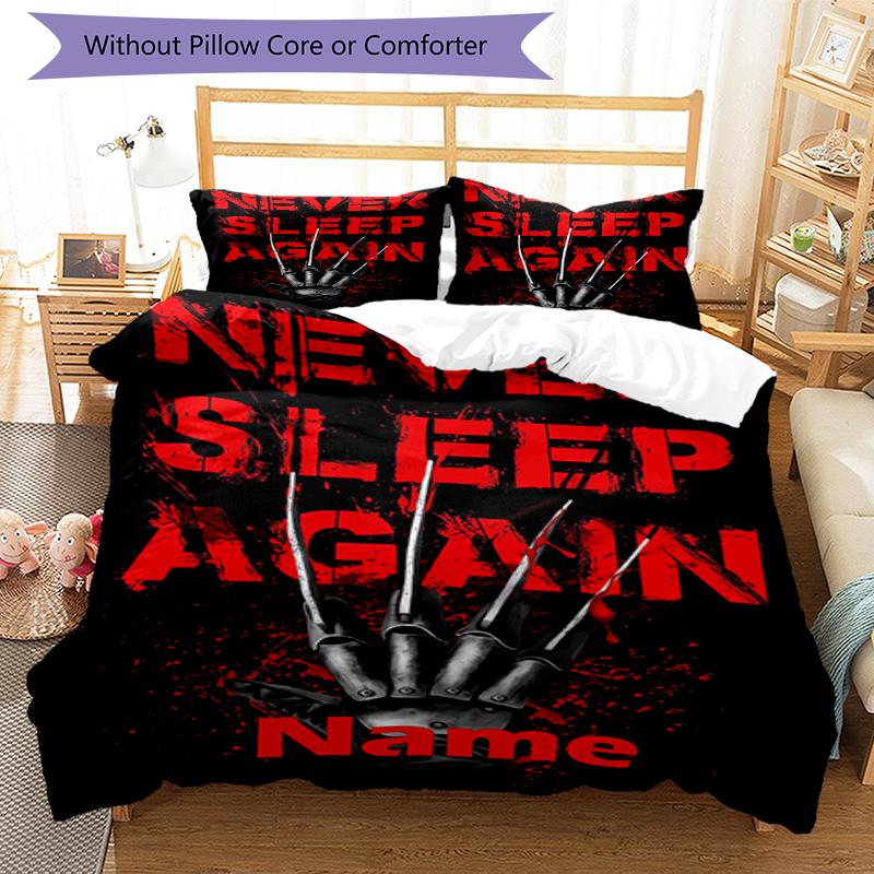 3pcs Custom Name Halloween horror Bedding Set Duvet Cover Closure Includes 1 Duvet Cover & 2 Pillowcases, Soft and Comfortable for All Seasons.