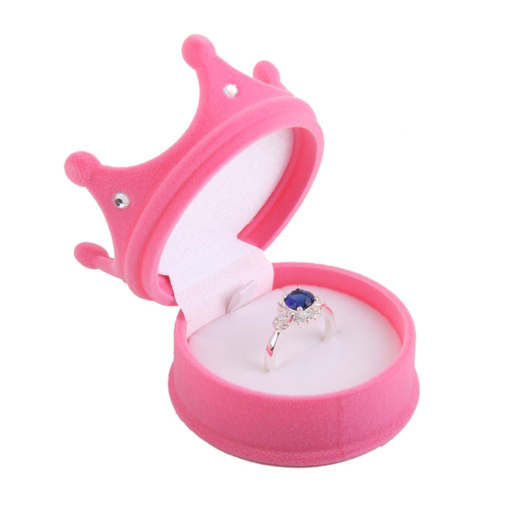 Velvet Cute Crown Shaped Ring Earrings Jewelry Display Box Organiser Storage Case Wedding Engagement