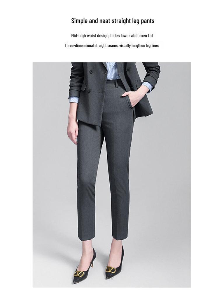 Women's Gray Double-Breasted Suit Set - 2025 Spring/Autumn British Style Formal Workwear