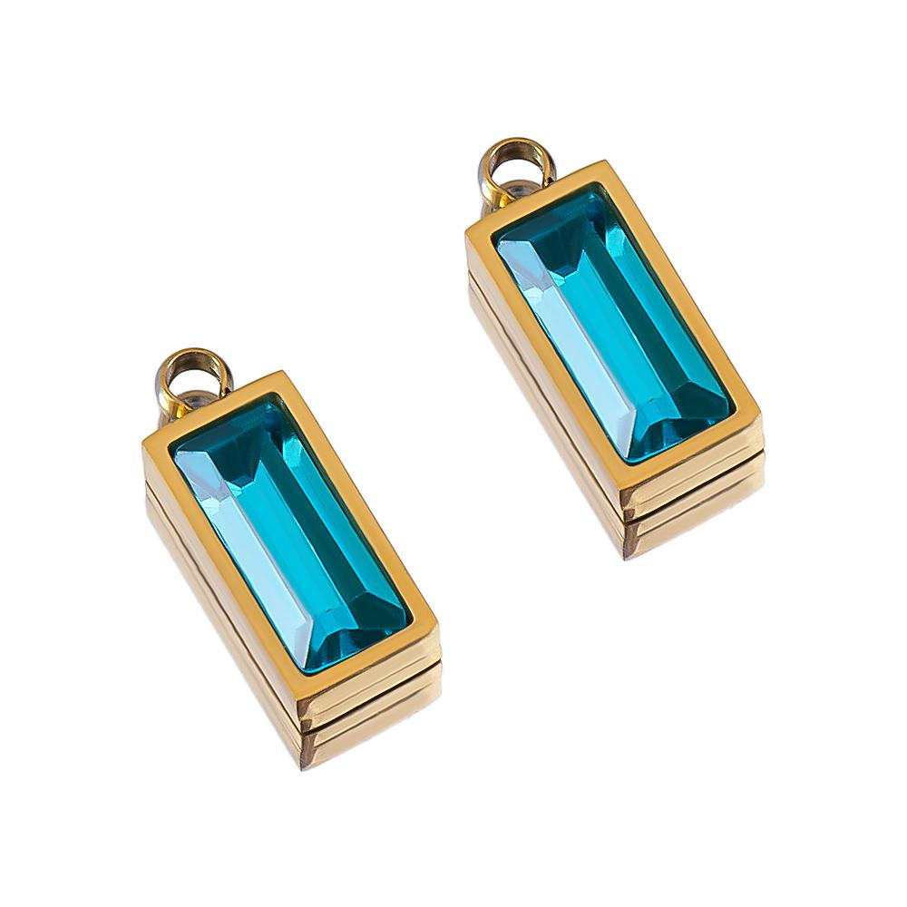 2pcs Luxury Zircon Birthstone Charm Stainless Steel PVD Gold Plated Pendant 4x10mm DIY Bracelet Necklace Jewelry Accessories