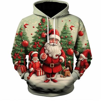 Zabawne bluzy z kapturem dla mężczyzn z nadrukiem Świętego Mikołaja Jesień i zima Nowe obszerne bluzy Moda 3D Boże Narodzenie Top Unisex X'mas Odzież
