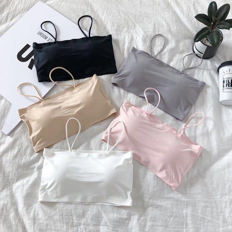 Koreansk Stil Iskall Silke Axelbandslös Bandeau BH för Kvinnliga Studenter - Tunt Inre Slipslinne