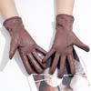 Ladies' Genuine Leather Warm Gloves Flesh Colored Fashionable Commuting Bow Button Style Clothing Matching