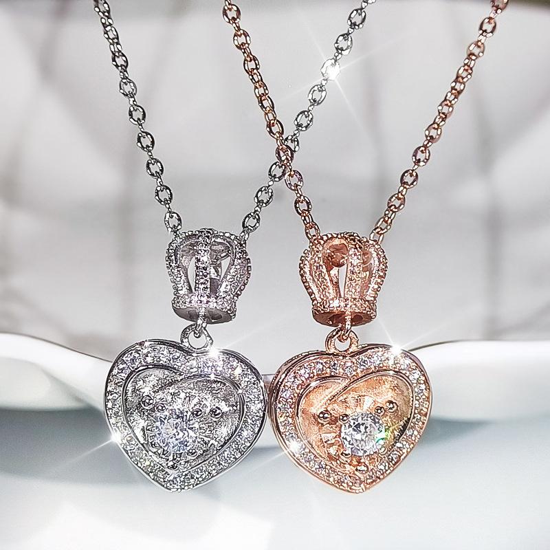 Necklace Decoration, Women's Heart-shaped Full Diamond Short Collarbone Chain, Simple Temperament Internet Celebrity Love Pendant