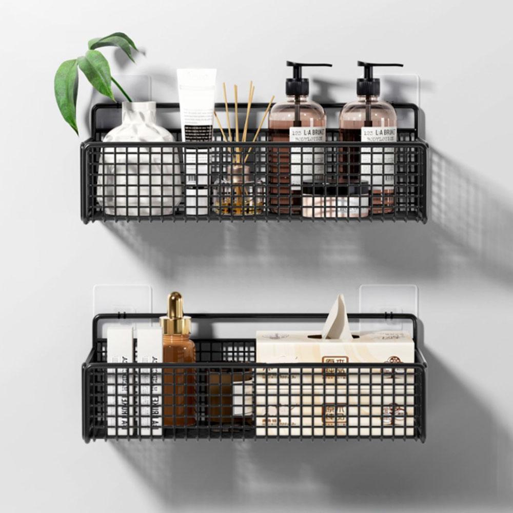 Multifunctional Bathroom Organizer Shelf No-Punch Household Wall Mounted Bedside Hanging Basket Student Dormitory Storage Rack