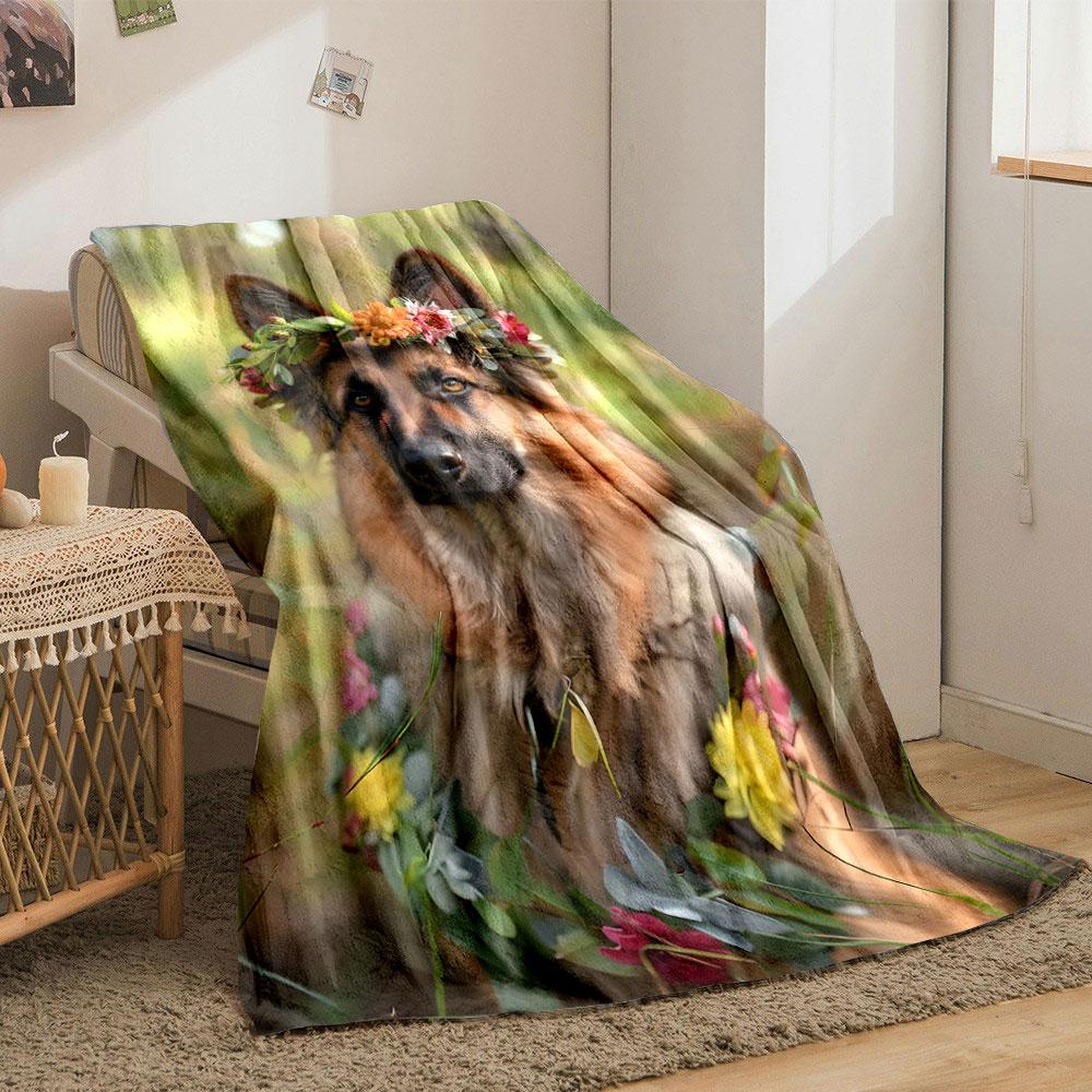 German Shepherd Floral Wreath Blanket bedroom Blanket for Livingroom Couch lunch break Soft throw for Friend's festival Gift