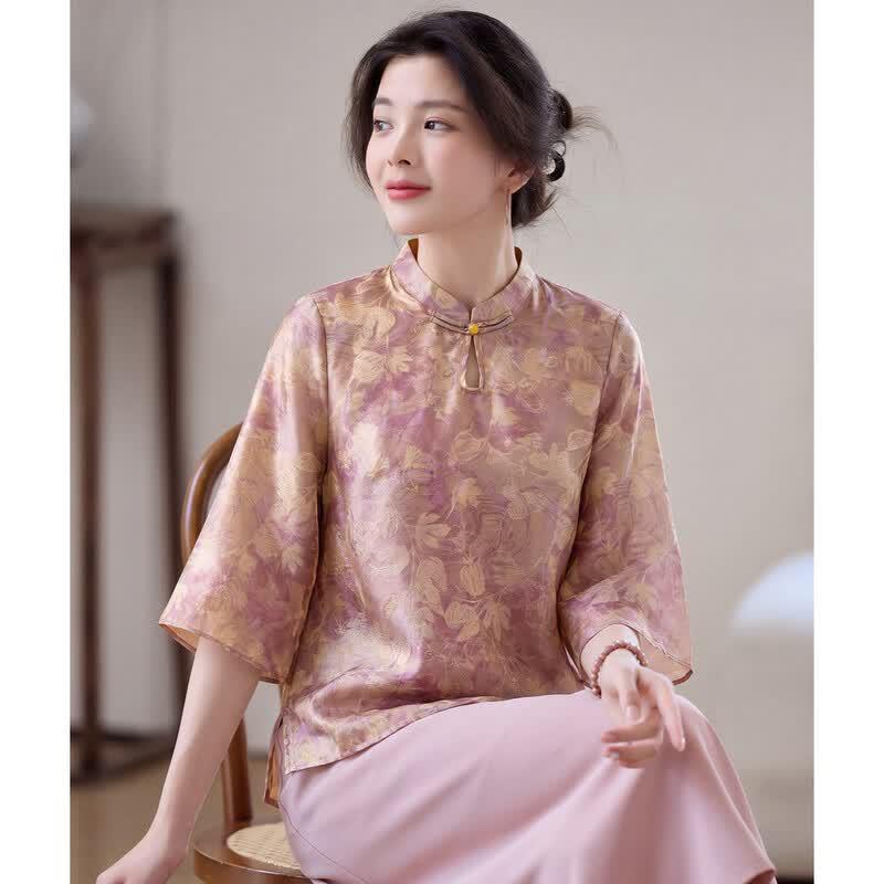 ORIGIN Women s Retro Chinese Style Printed Stand Collar Shirt L