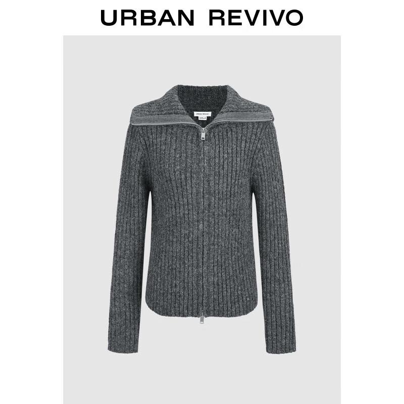 

UR 2024 Winter Women s Double Zip Ribbed Knit Cardigan XS