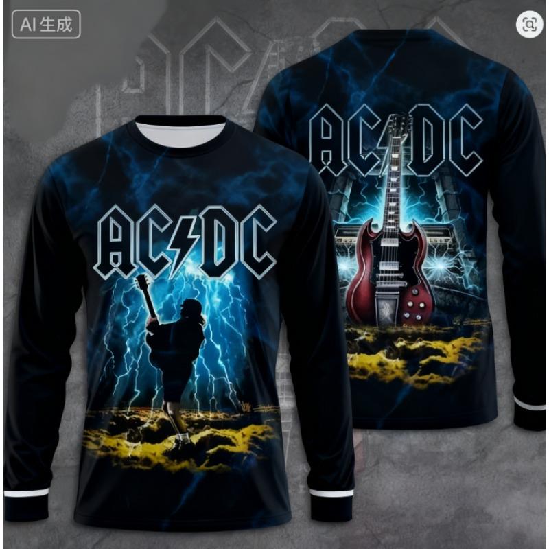 Autumn Men's Rock Band T-shirt AC-DC 3D Printed Men's and Women's Long Sleeved T-shirt Hip-hop Fashion Round Neck Casual Top