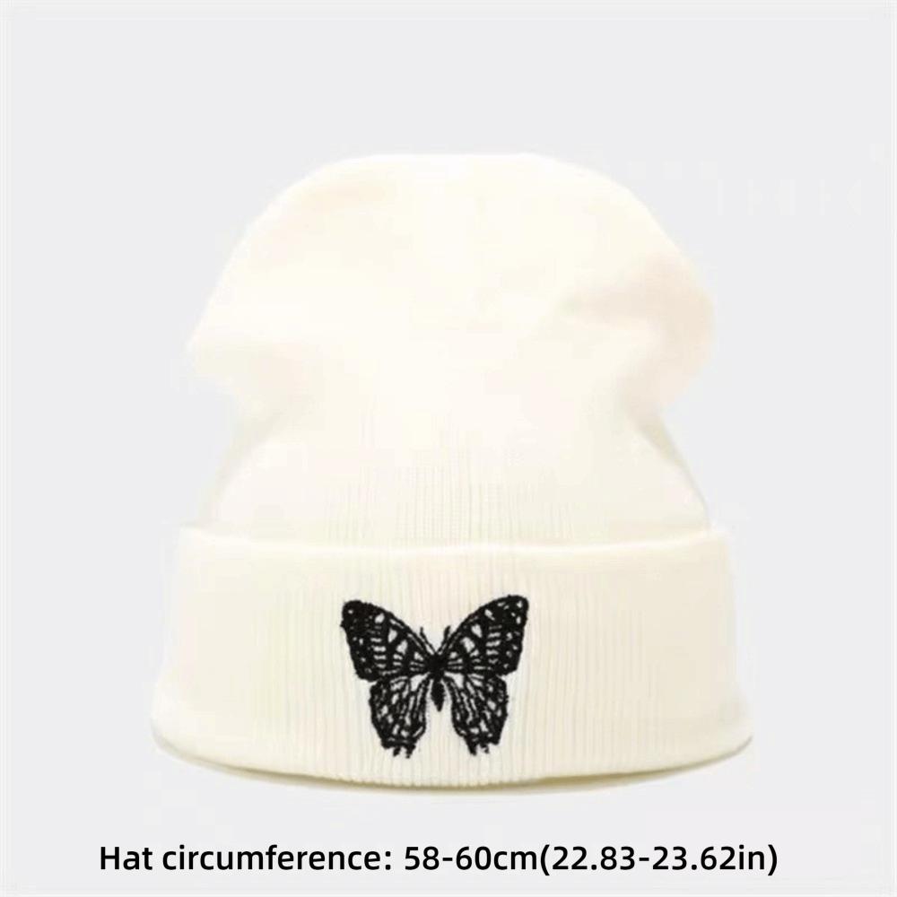 Embroidered Butterfly Knitted Pullover Hat Windproof Ski Bonnets Hat Winter Warm Skullcap