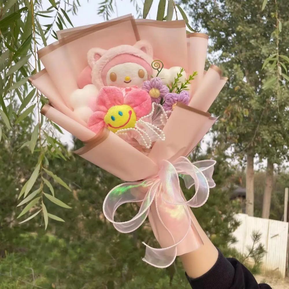 Bambole Gatto Kawaii Hello Kitty con Fiori Artificiali Bouquet Creativo Regali di Natale San Valentino Compleanno Laurea